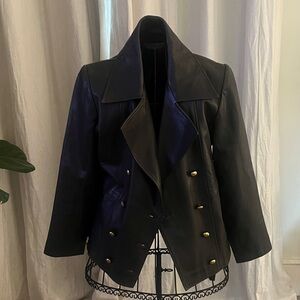 Chic Black Leather Women's Jacket with Gold Accents